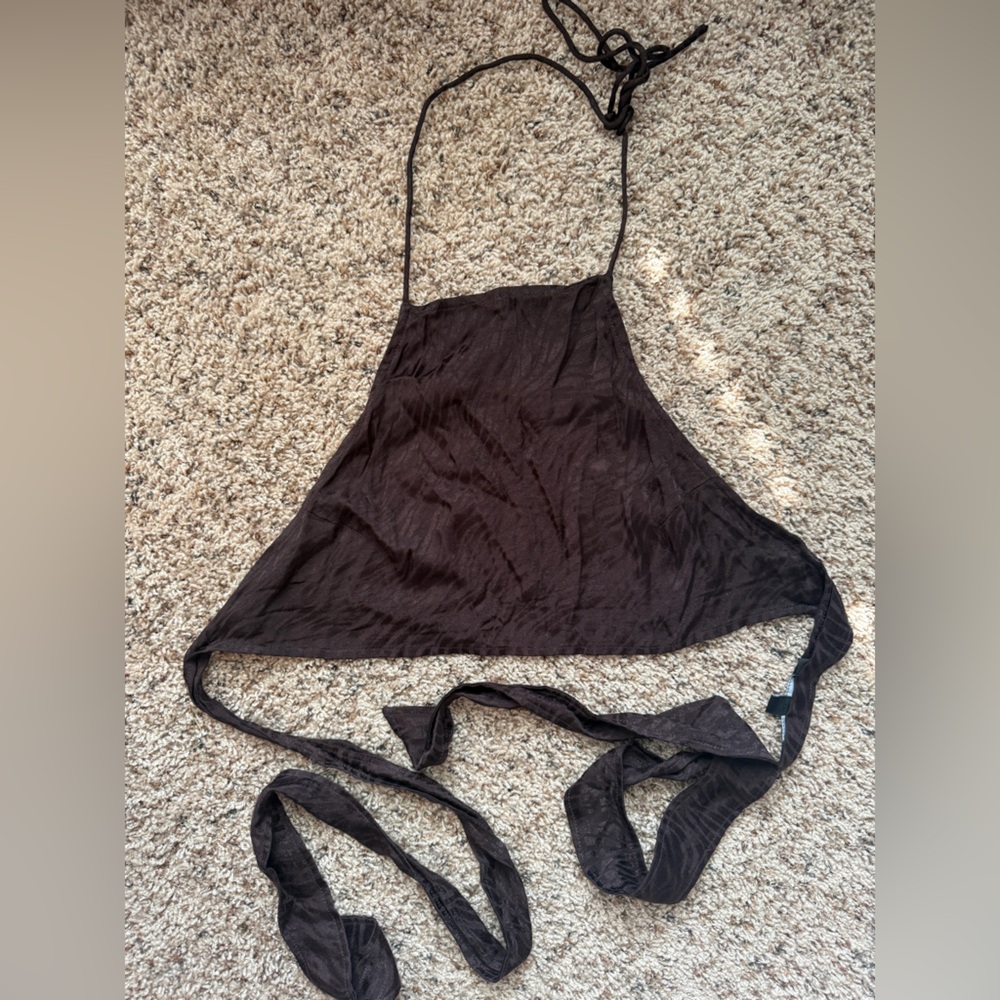 Elegant Brown Women's Halter Tie Crop Top